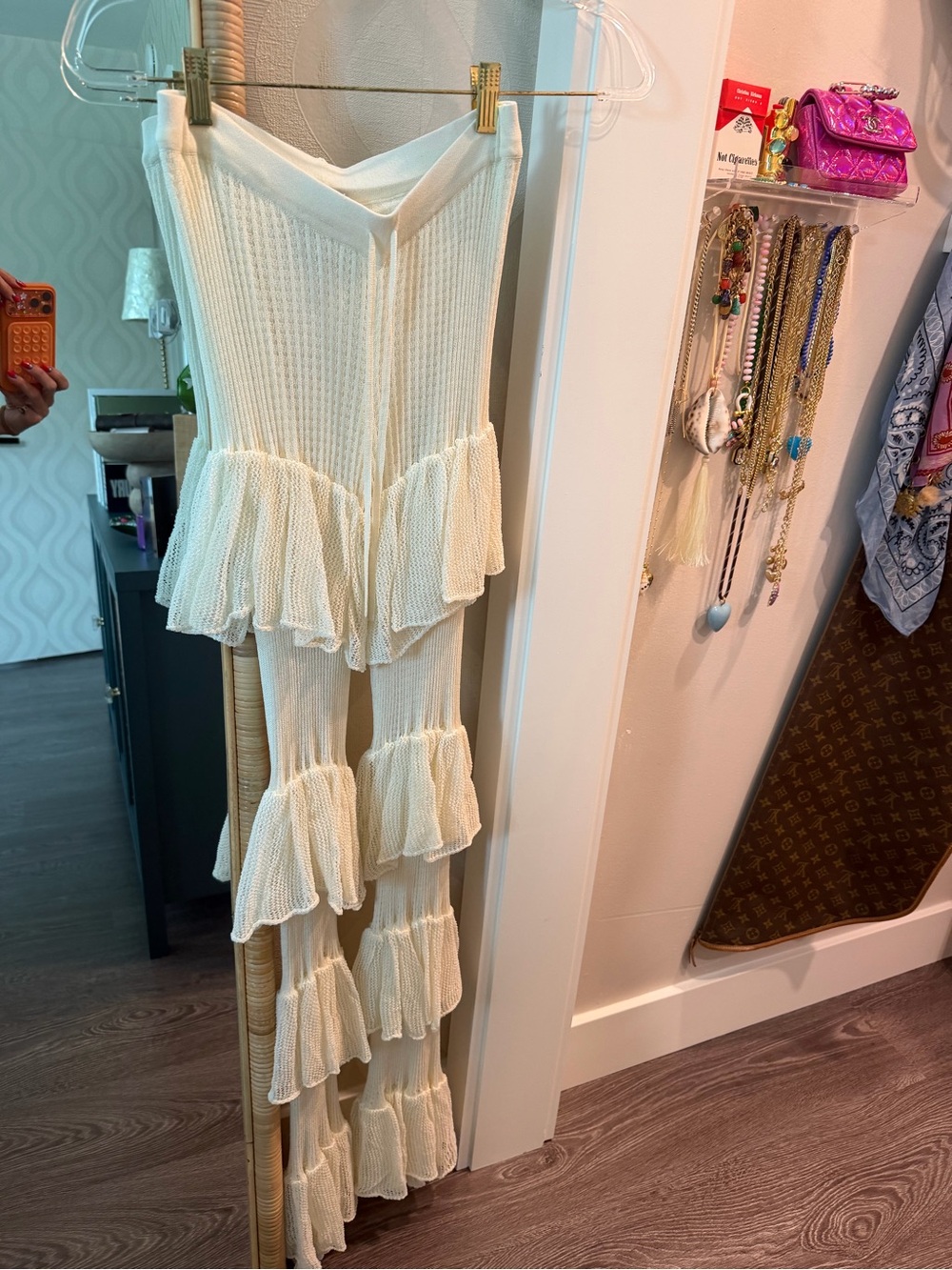 Asymmetrical Cream Tiered Ruffle Knit Dress